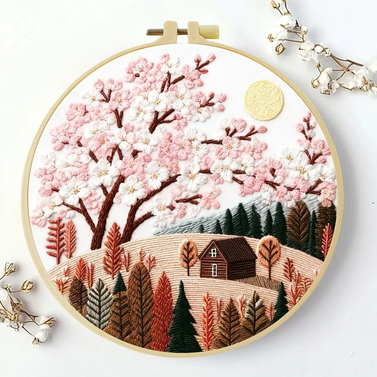 1 Stück 20X20CM/15X15CM 7,87/6,3 Zoll Schönes Landschafts-Stickerei-Starter-Kit DIY-Kit DIY-Stickerei-Set Handarbeiten Heimdekoration – Detail 2