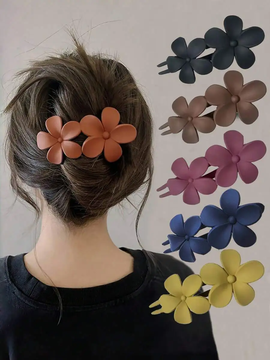 

4pcs Matte Floral Hair Clips For Women Non-Slip Hairgrips Elegant Hair Accessories