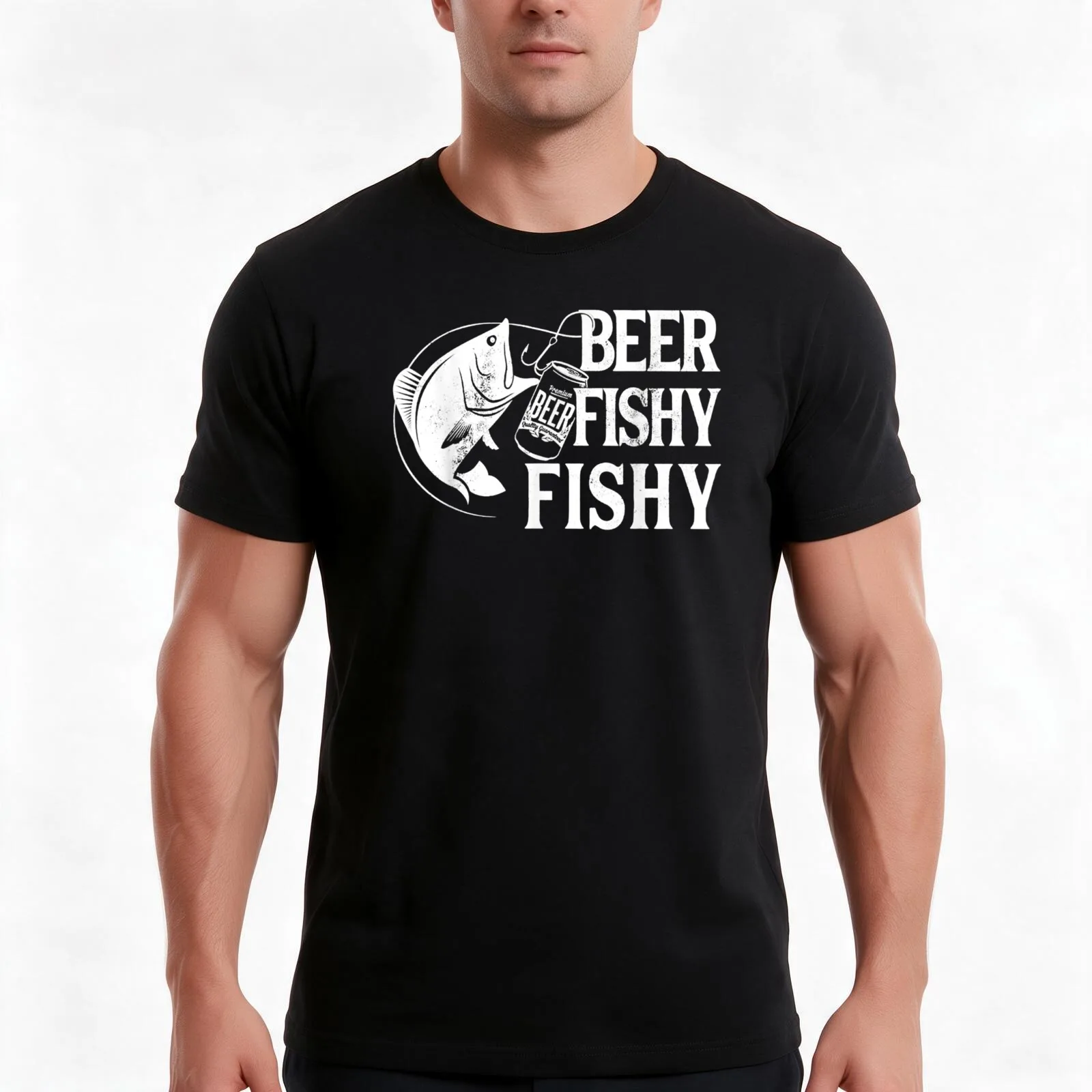 Beer Fishy Fishy T-Shirt, Summer Casual Cotton Tee, Oversized Streetwear Tops, Vintage Graphic Print, Loose Fit Short Sleeve