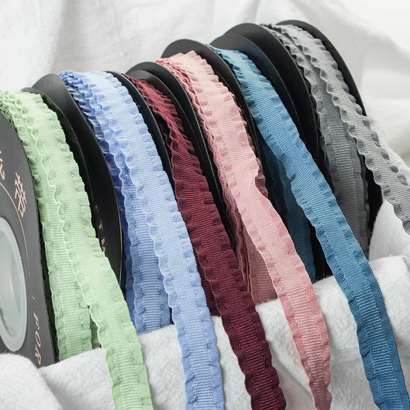 10 jardas/rolo 1cm duplo babados fita de renda festa de aniversário de casamento pacote de presente suprimentos diy roupas acessórios para o cabelo fita