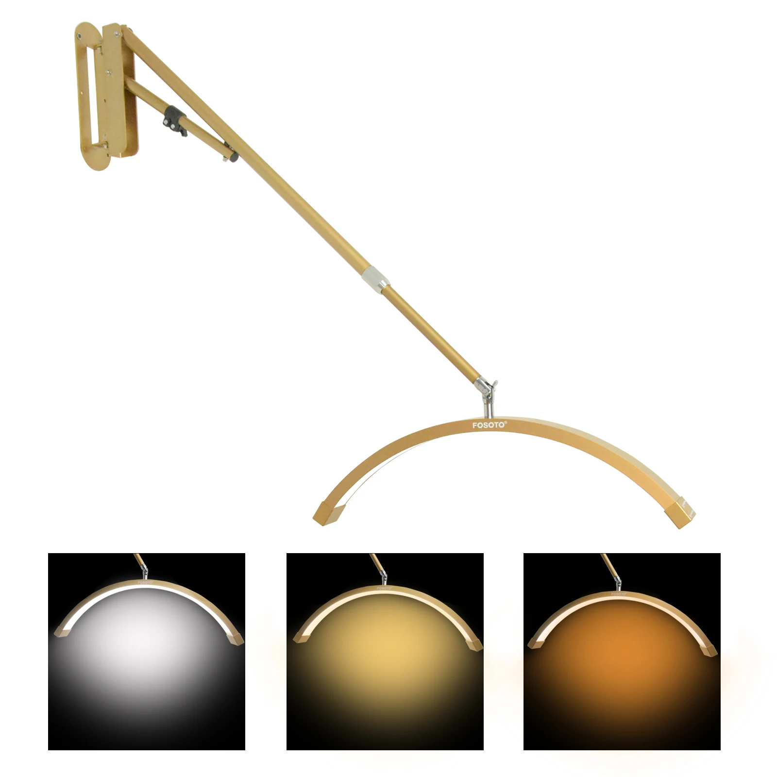 Fosoto Rotatable Long Arm Wall Mounted Half Moon lamp 45W LED Fill Light for Lashes Beauty Tattoo Nail Supplement Light