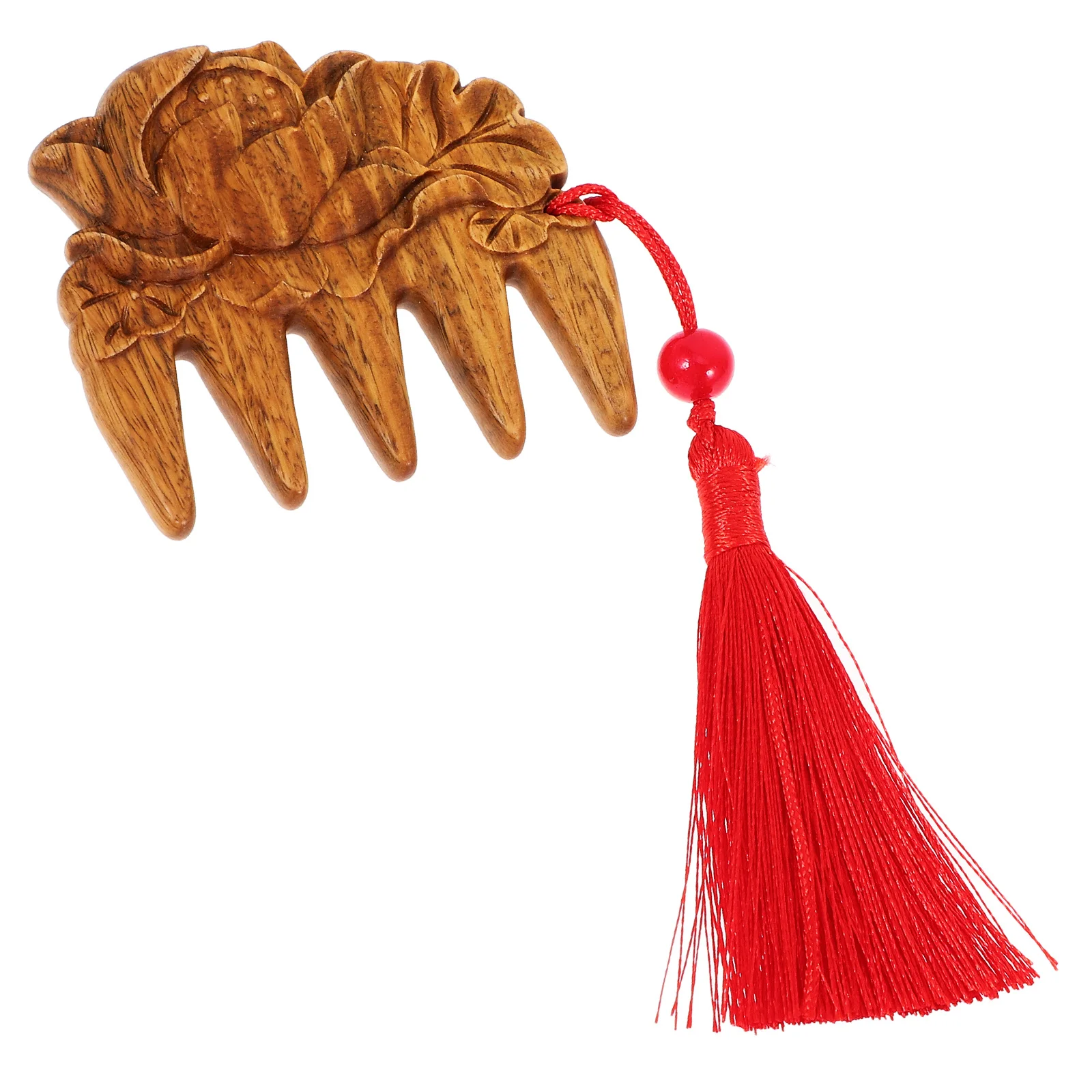 หวีไม้ลายดอกบัวไม้จันทน์สีม่วง หวีซี่ห่าง สำหรับสางผม หวีขนาดเล็กพกพาสะดวก นวดหนังศีรษะ