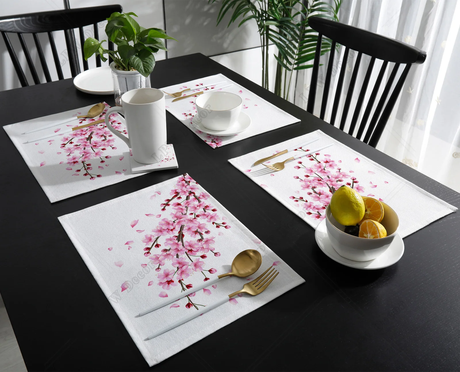 Spring Cherry Blossom Branch Pink Flower White Placemat Wedding Party Dining Decor Table Mat Kitchen Accessories Table Napkin