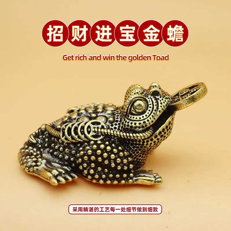 Hollow Three Feet Golden Toad Fortune Money Drawing Brass Crafts Decoration Small Toad Desktop Decoration Exclusive for Cross-Bo