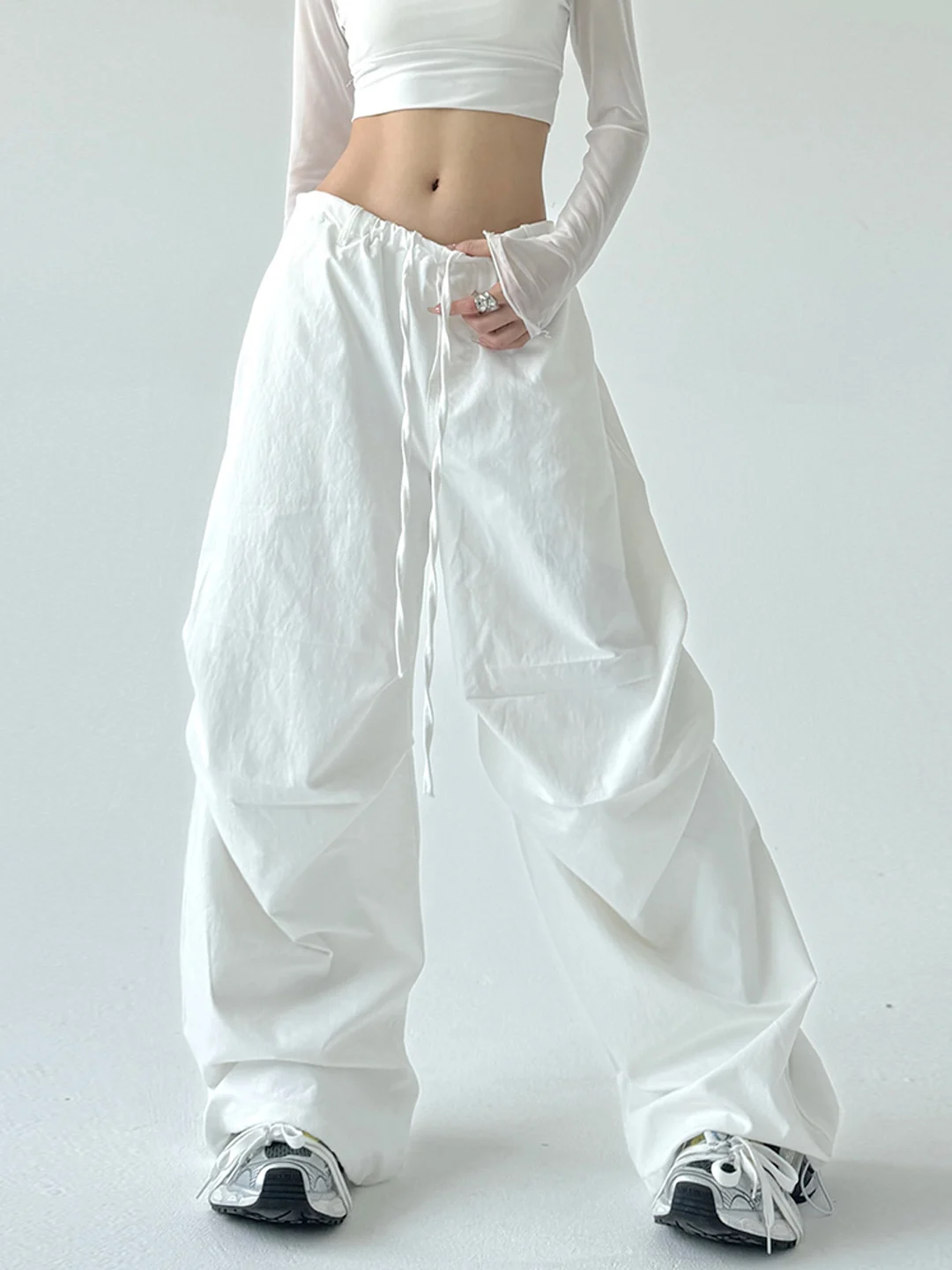 

Spring and Autumn New Women's Pants, White Multi Pocket Street Dance Jeans, Spicy Girl Work Pants
