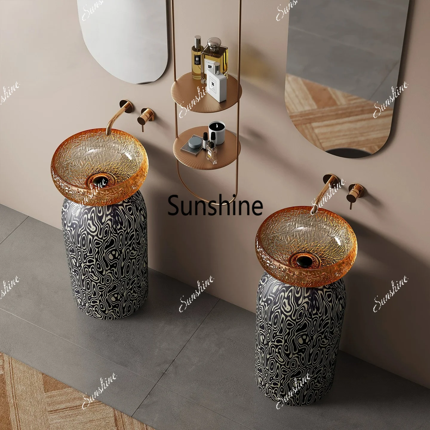 Black and white water corrugated column amber glass homestay commercial floor washing table