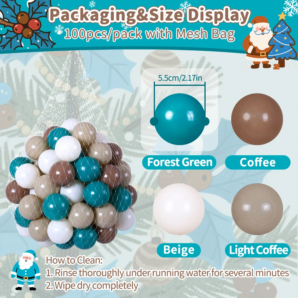5.5cm 100pcs Free Non-Toxic Soft Ball Pit Ball with Net Bag for Kids Ball Pit Christmas Party Decorations Toy