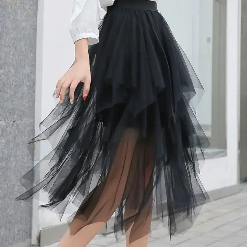 

New Summer Irregular Gauze Skirt Puffy High Waist Skirt Mid-length Versatile Fairy Skirts