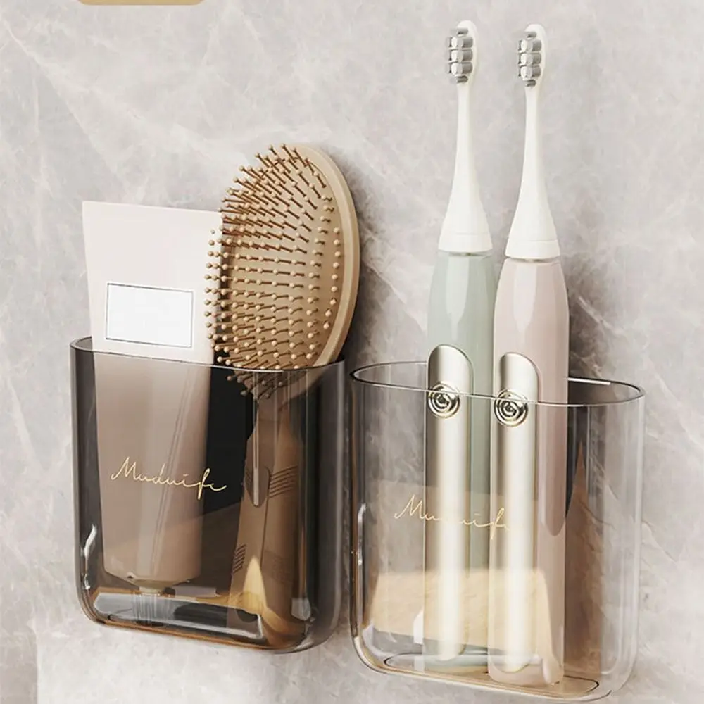 No Punching Wall Mounted Storage Box Bathroom Toothbrush Toothpaste Stand Rack Cosmetics Organizer Case