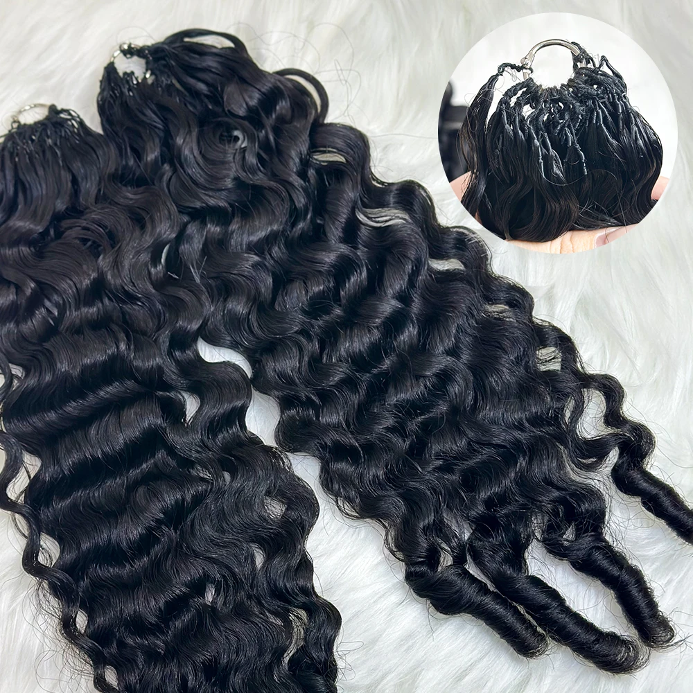 Extensions de cheveux humains 100% Remy 16A Birman Bouclé Feather Crochet, 22 pouces, invisibles, pré-séparées, Deep Wave, couleur noir naturel, 3 ou 4 paquets pour femmes