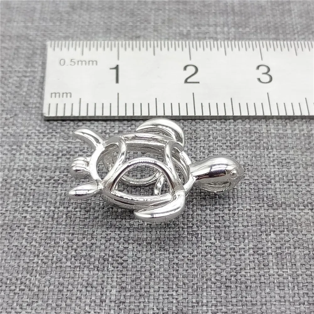 Sterling Silver Turtle Locket Pendant with Rhodium Plated for Pearl Jewelry