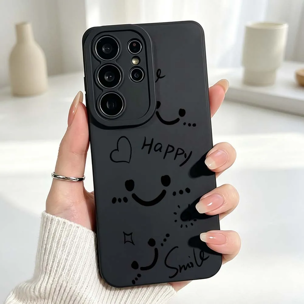 Funny Black Smiley Face Cover Silicone Case For Samsung Galaxy S26 S25 S24 S23 S22 S21 Ultra Plus FE Soft Phone Case