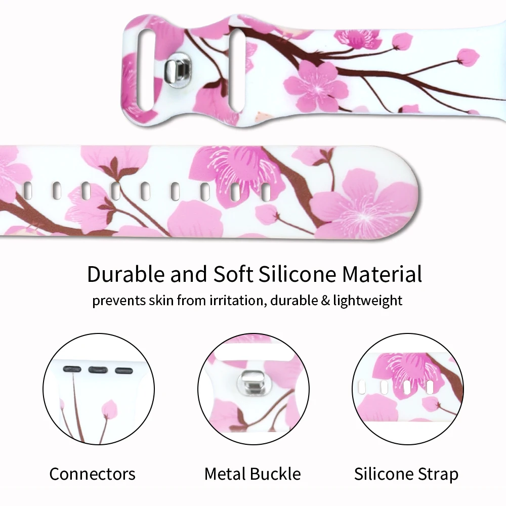 Silicone Loop Band for Apple Watch Serie 9 8 7 6 5 4 SE Ultra Floral Printed Strap Bracelet IWatch 49mm 45mm 44mm 42mm 41mm 40mm