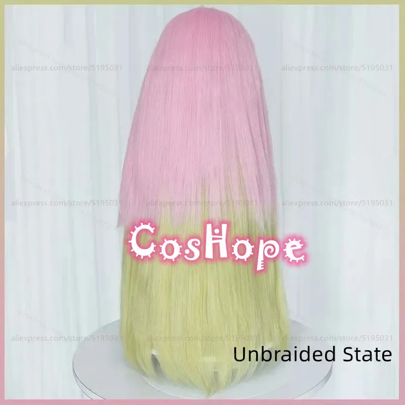 Mitsuri Kanroji Cosplay-Perücke, 80 cm lang, vorgeflochten, rosa, grün, geschichtet, Farbverlaufsperücke, Cosplay, Anime, hitzebeständige synthetische Perücken