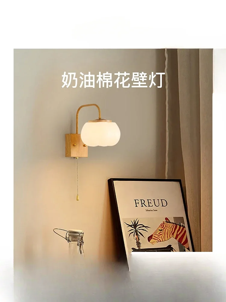 

Lujia Liangpin cotton wall lamp log wind rechargeable bedroom bedside lamp 2023 new daughter's room cream lamp