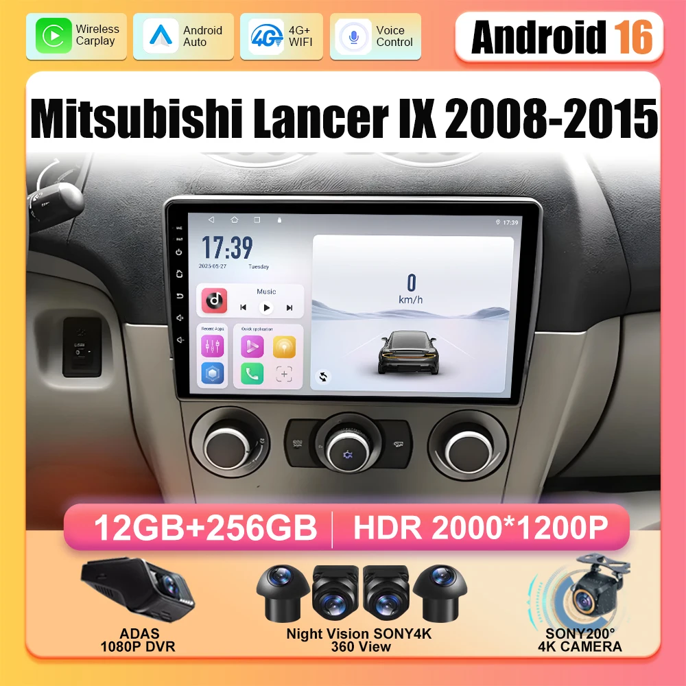Car Radio Carplay For Mitsubishi Lancer IX 2008 2009 2010 -2015 Head Unit Multimedia Video Player 5G Wifi Navigation GPS RSD