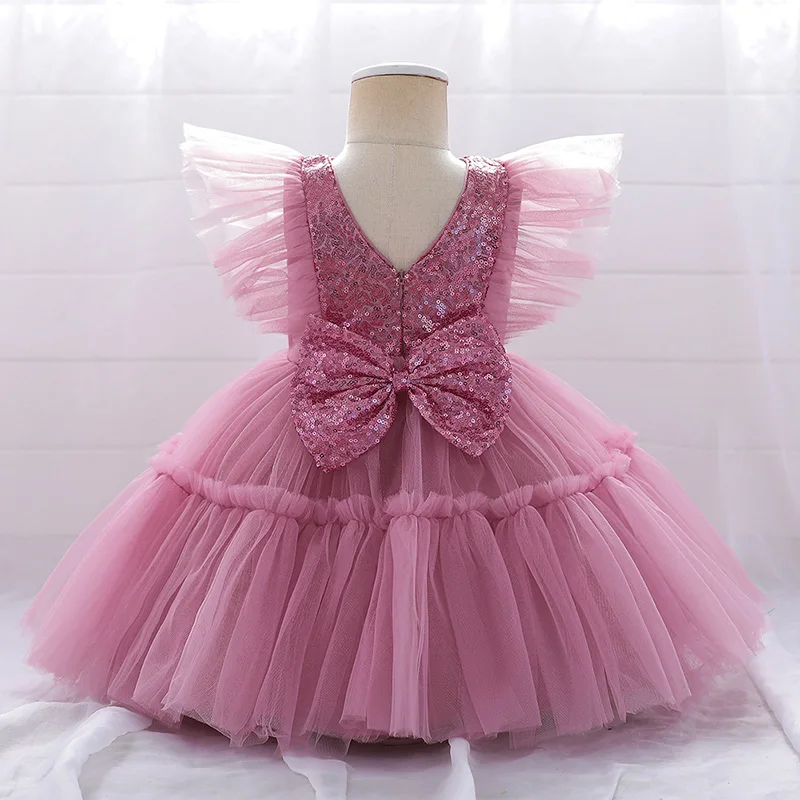 Summer Baby Girl Clothes Sequin Baptism Princess Toddler 1st Birthday Pink Dress For Tutu Party Costume 0-5 Year Christening