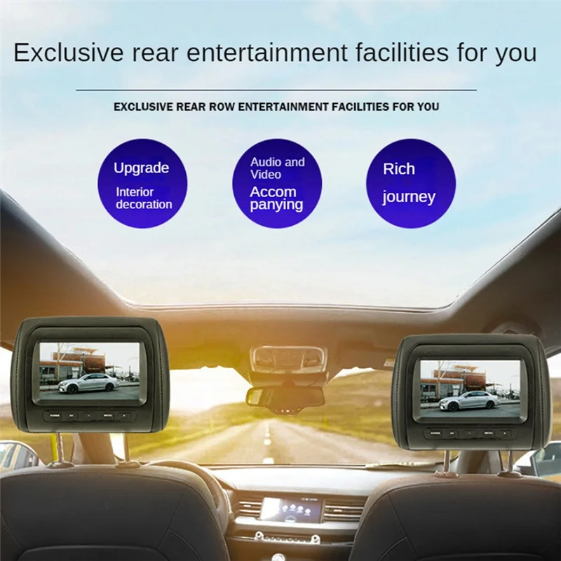 

Classy-2Pcs Car Headrest Monitor Universal 7 Inch TFT LED Screen AV Input Car Headrest Rear Video AV Display