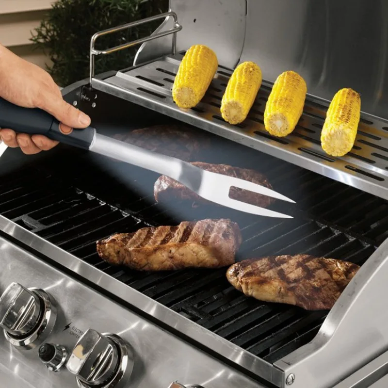 Cross-border BBQ Tools Fork Spatula Clamp 3 Piece Clamp with LED Light Portable Cloth Bag Outdoor BBQ Set