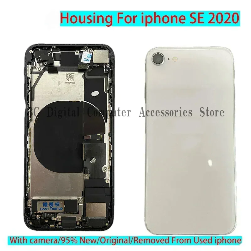 FOR iPhone SE 2020 Back Housing Battery Cover No  LCD Screen Rear Camera Middle Frame Replacement Part Removed From Used Phone