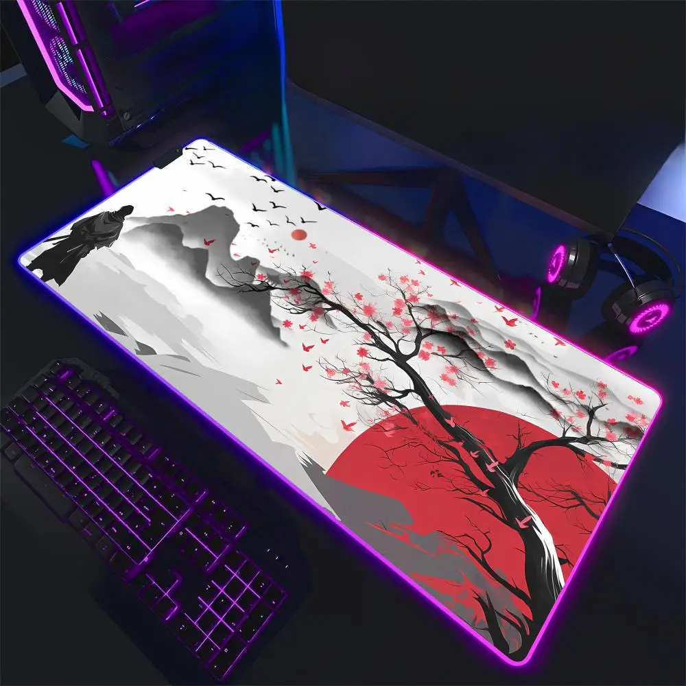 

Black and Red Warrior Illustration Design RGB Mouse Pad Desk Mat LED Glow mouse pads desk accessories Computer gaming mousepad