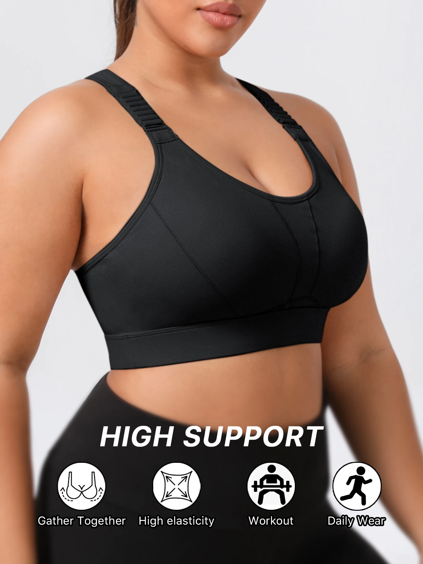 Women's Plus-Size Sports Bra, High-Support Shockproof, Adjustable Shoulder Straps, Fitness Sports Bra, High-Intensity Support, Integrated Cup, Can Be Worn Outside