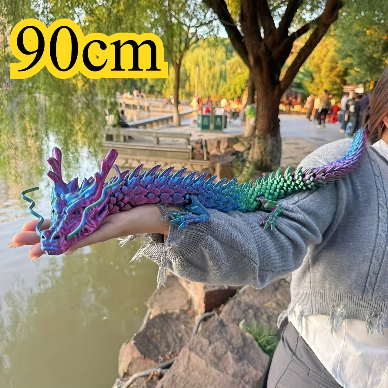 Игрушка китайского дракона с 3D-печатью 90 см — красочная вращающаяся шарнирная модель, настольное украшение и украшение для детского подарка