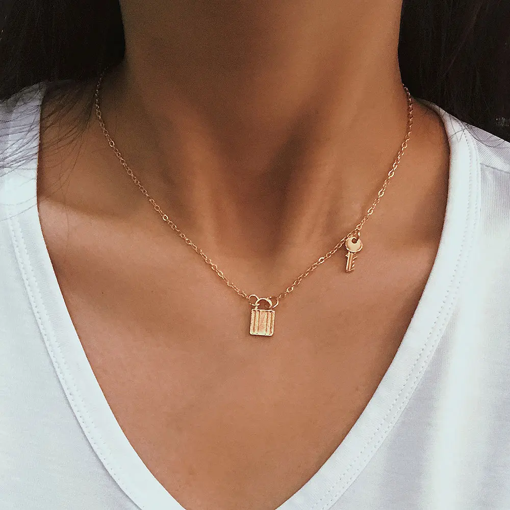 New INS Fashion Simple Punk Lock Key Pendant Geometry Necklace For Women Punk Creativity Party Jewelry Gifts