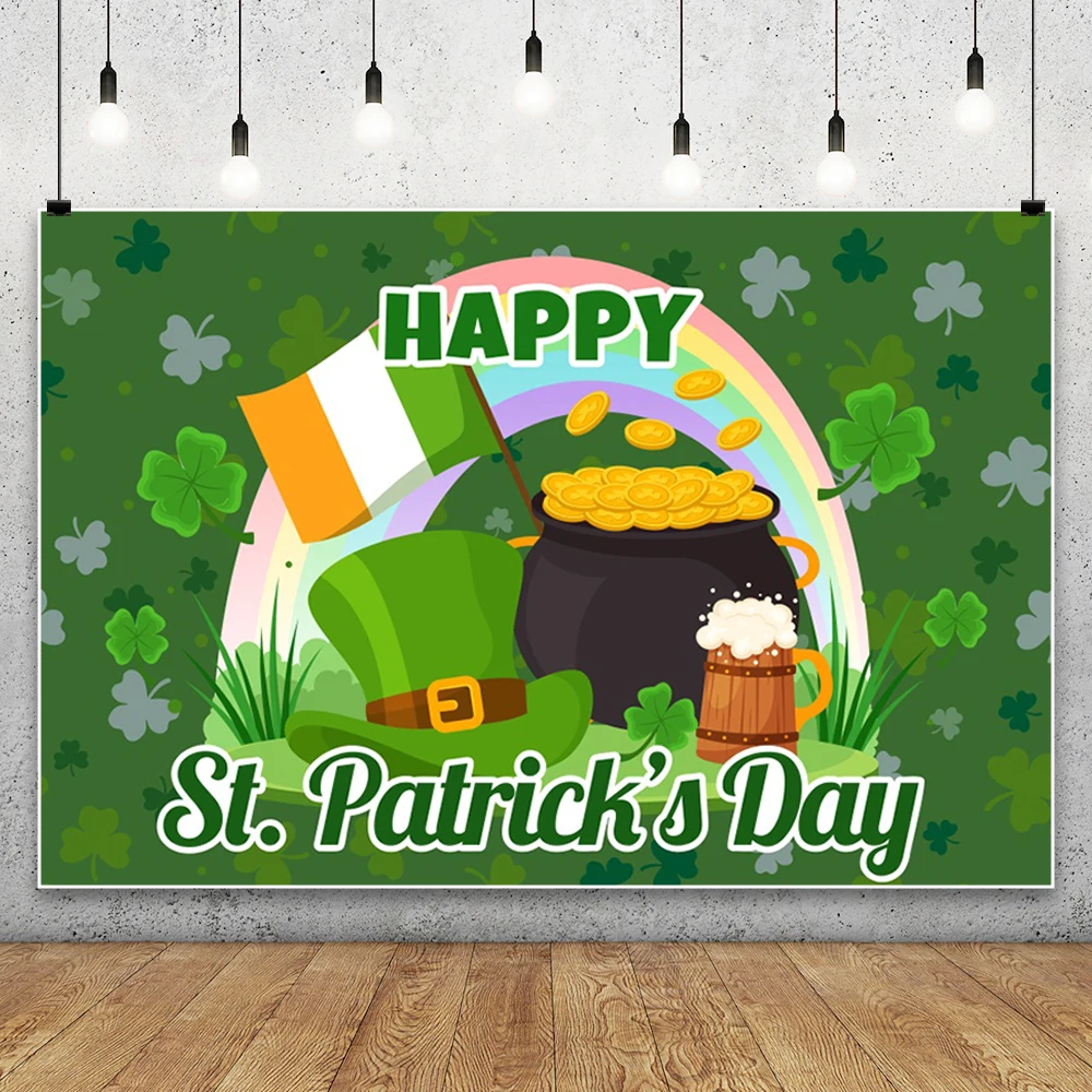 خلفية عيد القديس باتريك السعيد أيرلندا الربيع لاكي جرين شامروك قبعة قوس قزح عملة ذهبية للأطفال البالغين خلفية حفلة المهرجان #4