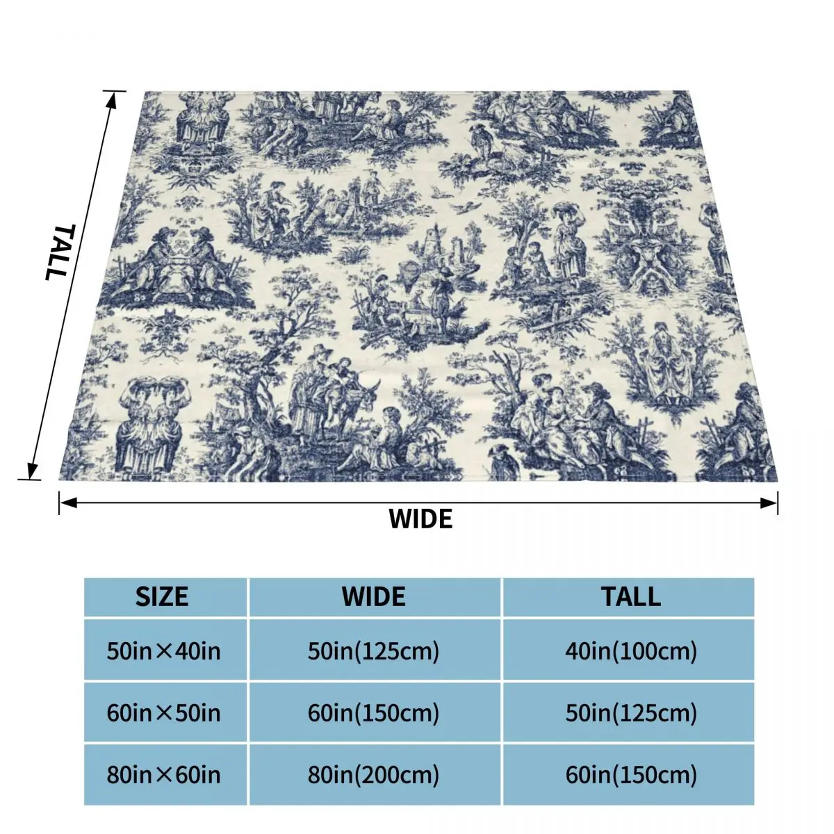 3D Print Vintage Toile De Jouy Blankets Breathable Soft Flannel Summer Navy Blue And White Throw Blanket for Sofa Car Bedroom