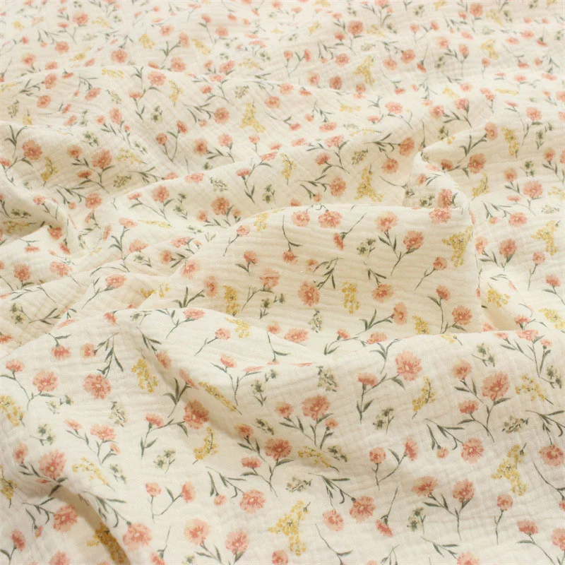 Flower Printed Cotton Crepe Fabric Soft Seersucker Double Gauze Fabric,DIY Sewing Baby Cloth Bedding Sheet Handicrafts 100x135cm