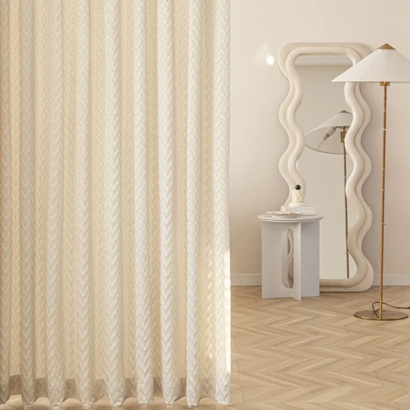 French Retro Cream Style Off White Jacquard Curtains High Precision Relief Texture and Light Luxury Curtains for Living Room