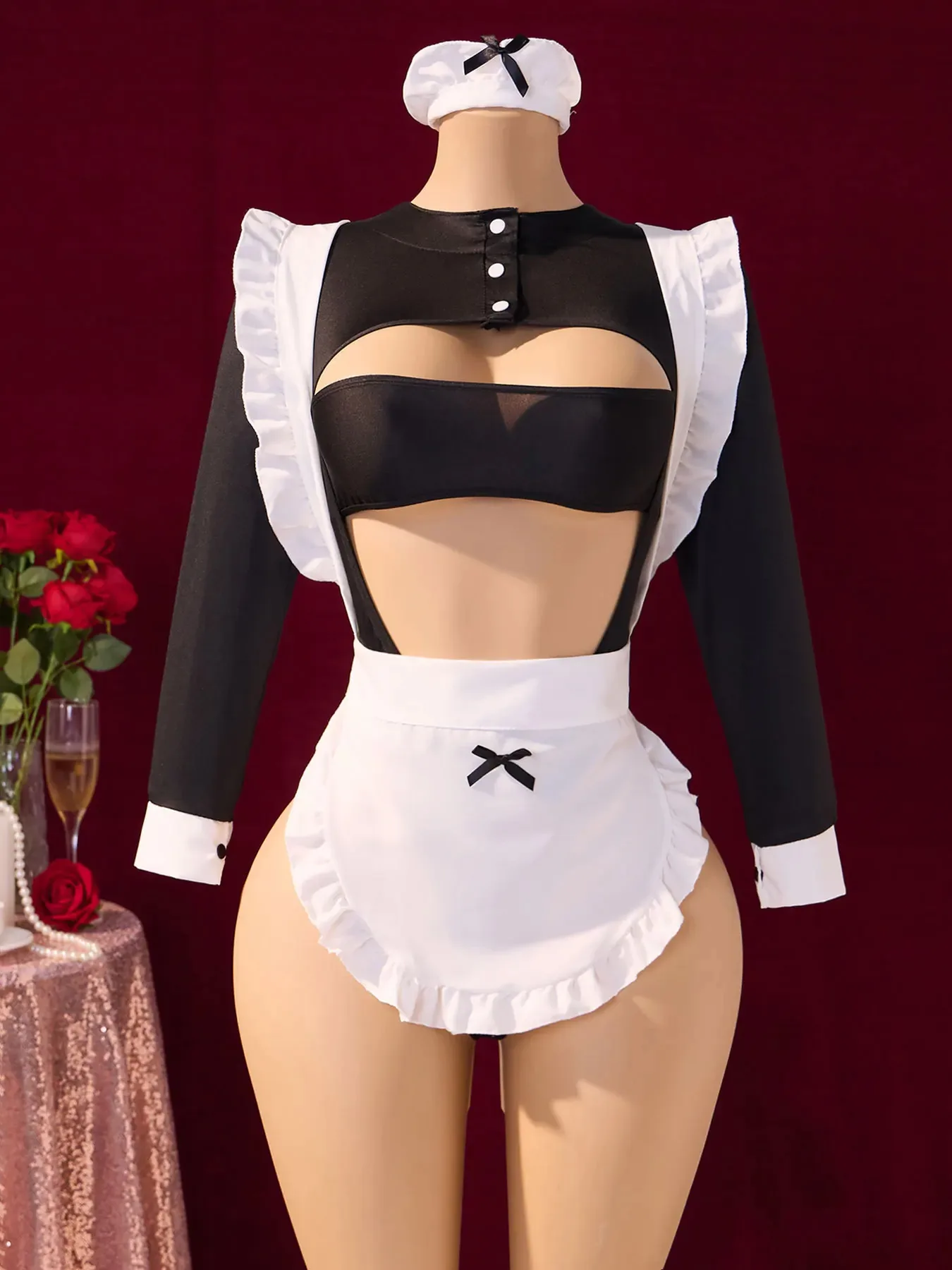 Sexy Nights Erotic Maid Costume Cosplay Women Uniform 18 Hot Exotic Outfit Sexy Lingerie Crotchless Bodysuit Desire Plays Suit - view 5