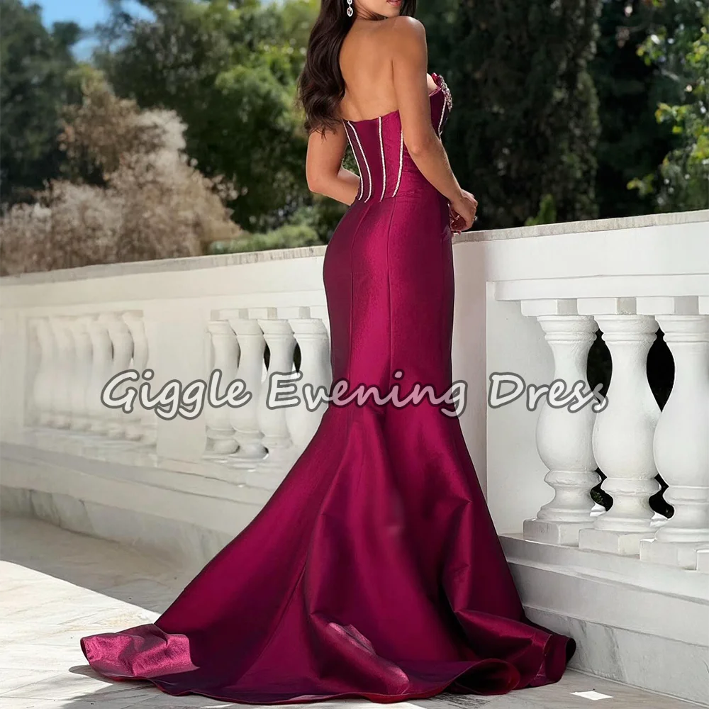 Fioletowa suknia balowa syrenka bez ramiączek satynowa błyszcząca z dżetami sukienki wieczorowe damskie formalne na przyjęcie Vestido de Noche szyta na miarę