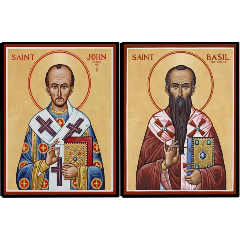 St. John Chrysostom Greek Orthodox Icon HD Canvas Print Divine Liturgy Byzantine Wall Art for Church Altar Seminary Decor