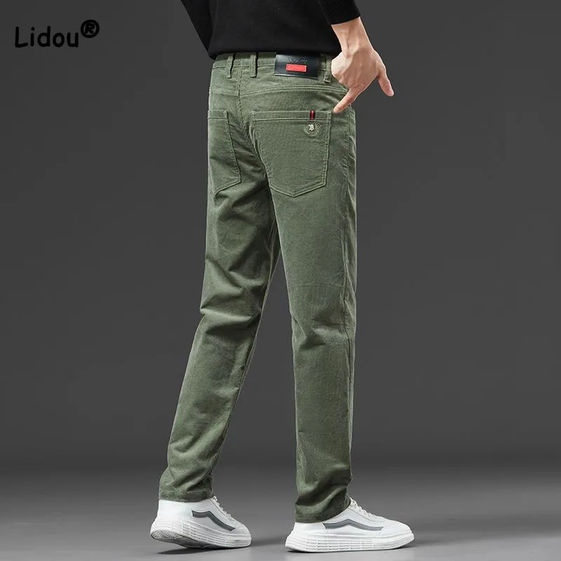 2023 Autumn Winter Casual Trend Solid Color Thick Pants Male Clothes Fashionable Warm Men\'s Business Straight Men\'s Trousers