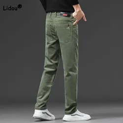 Pantalones gruesos de Color sólido para hombre, ropa informal de moda, Pantalones rectos de negocios, cálidos, otoño e invierno, 2023