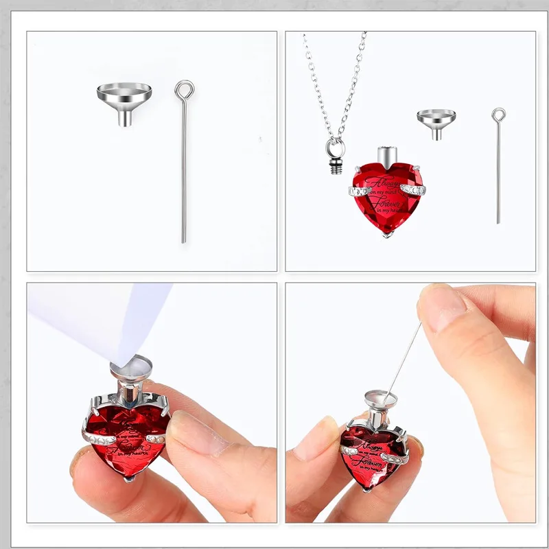 Pet Urn Necklace for Ashes Heart Crystal Memorial Keepsake Locket Pendant Hold Pet Dog Cat Hair Ashes Cremation Jewelry Forever