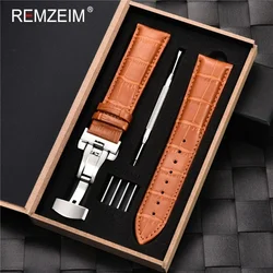 Leather Watch Band Strap 18mm 19mm 20mm 21mm 22mm 24mm Leather Watchband Stainless Steel Butterfly Clasp Bands with Box