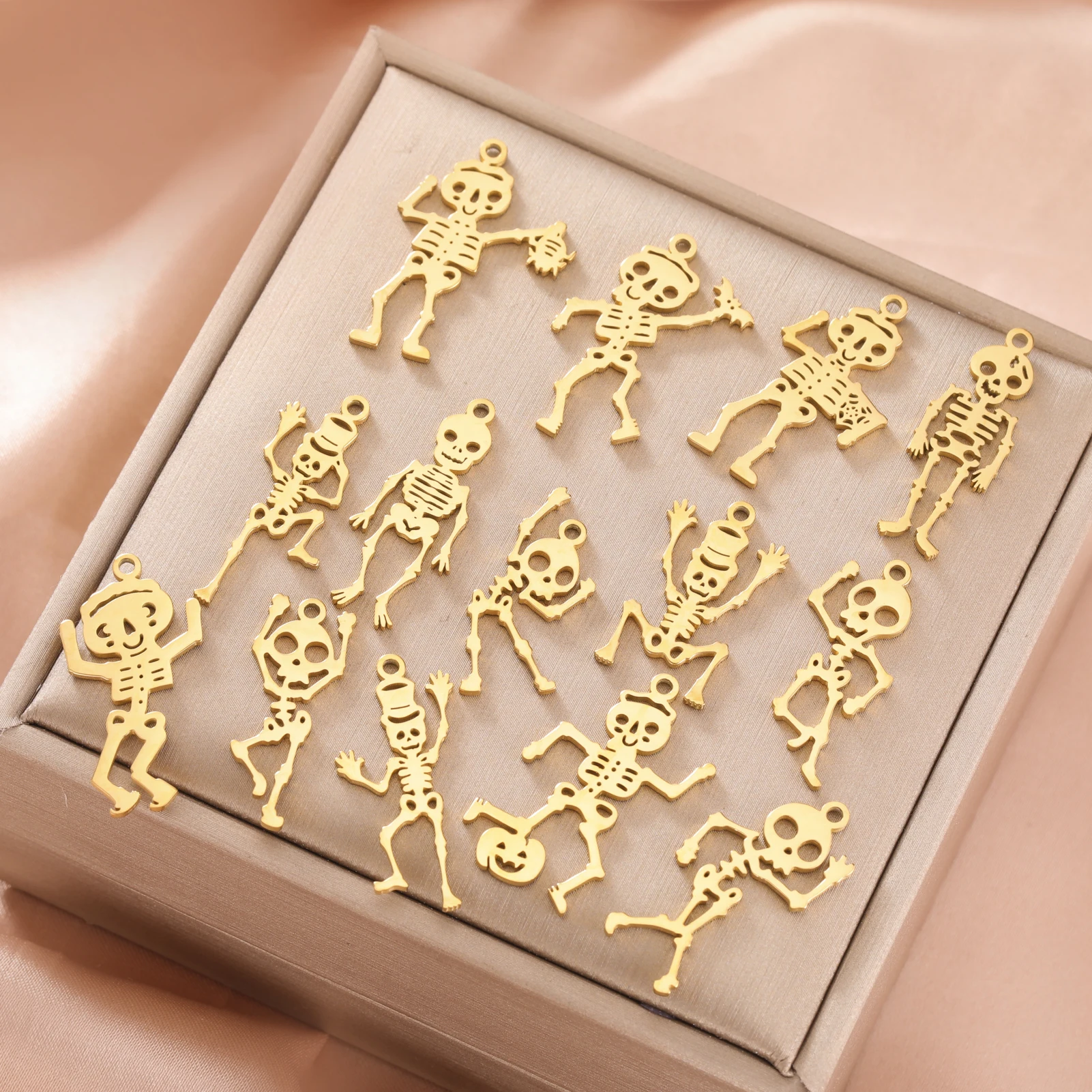 

Stainless Steel Gothic Halloween Decor Skeleton Charms Spooky Skull Pendant For Punk Party Jewelry Making Diy Necklace Earring