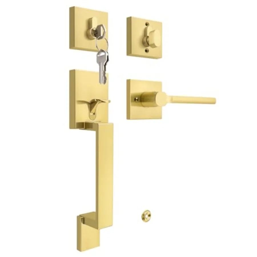 

San Clemente Handleset with Single Cylinder Deadbolt, Upgrated Entry Door Lock Set, Adjustable Hole Space, Zinc Alloy and Rever