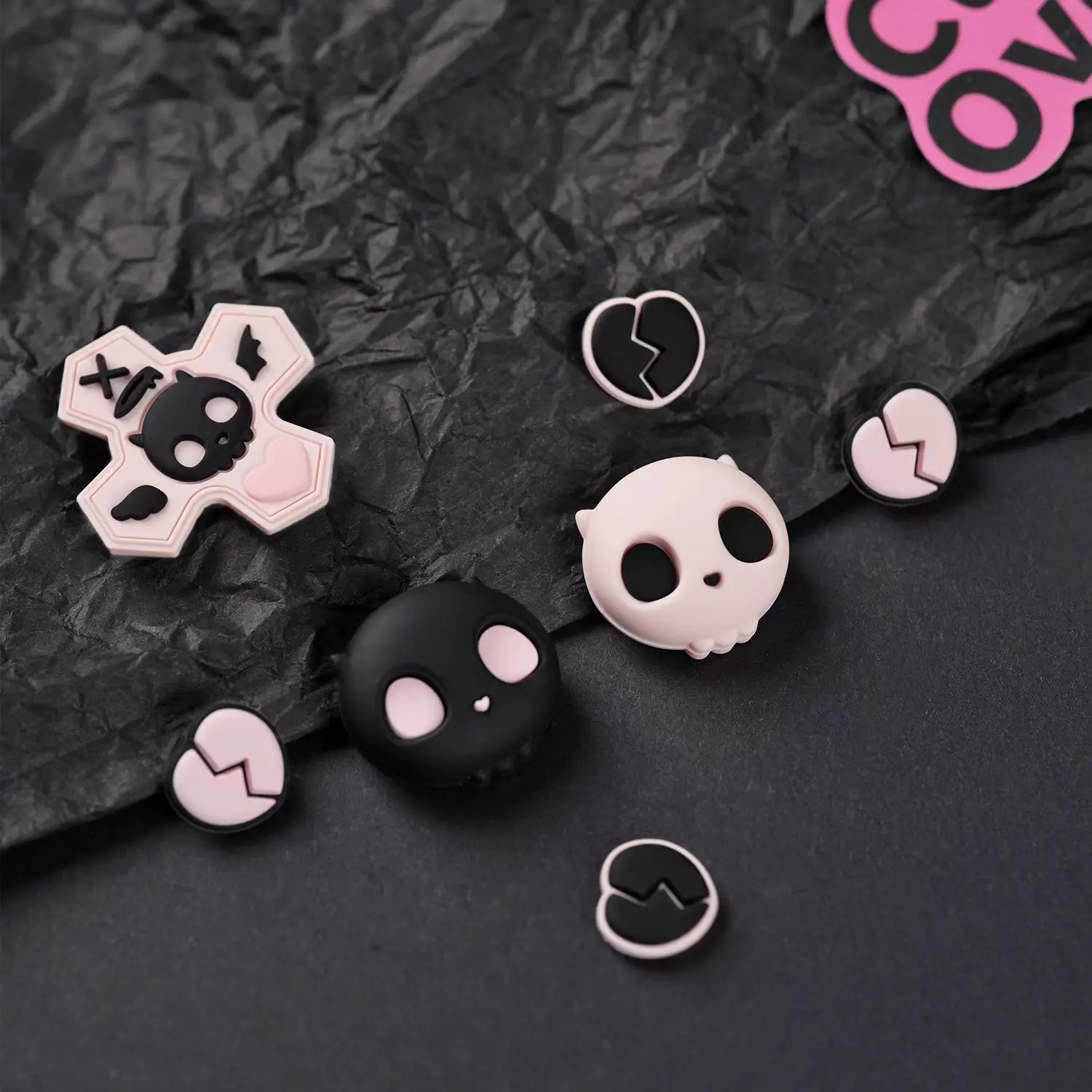 Bling Skull Silicone Soft D-Pad Cross Button, ABXY Key Sticker, Capa de pele para interruptor, Oled NS, Joy-Con, Thumb Stick, Grip Cap Cover