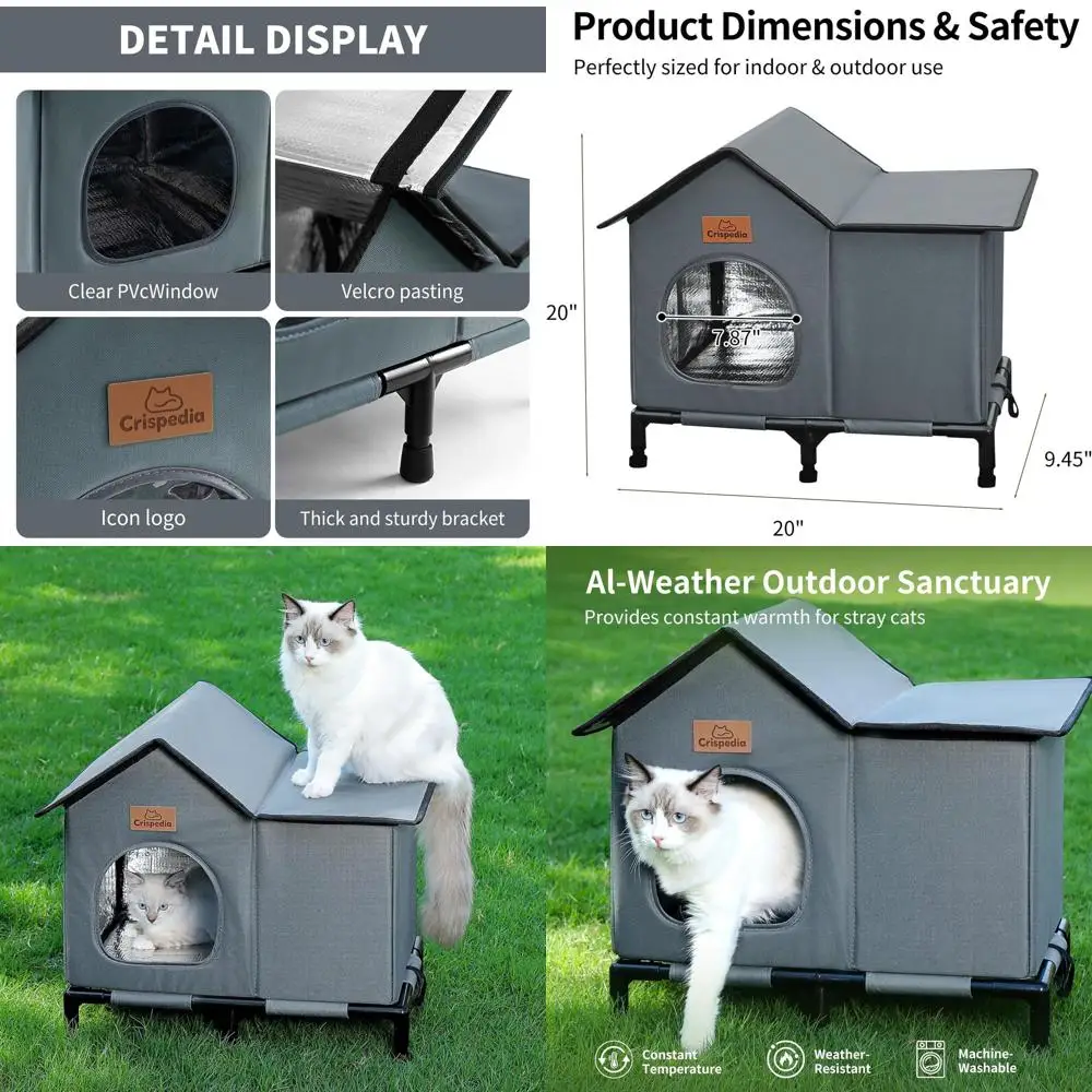 

Серый изолированный уличный кошачий укрытие с подогревом для зимы, 20x13x16 дюймов, подходит для бродячих кошек