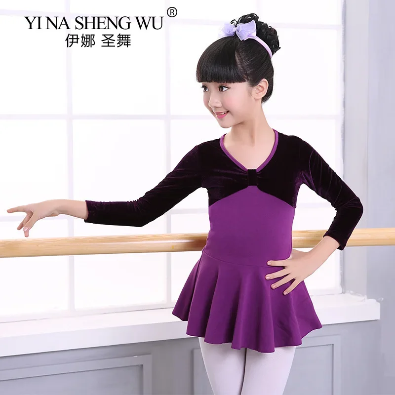 Robe de Ballet justaucorps de gymnastique pour filles enfants à manches longues vêtements de danse de Ballet robes violettes enfants justaucorps de danse à nœud papillon pour fille