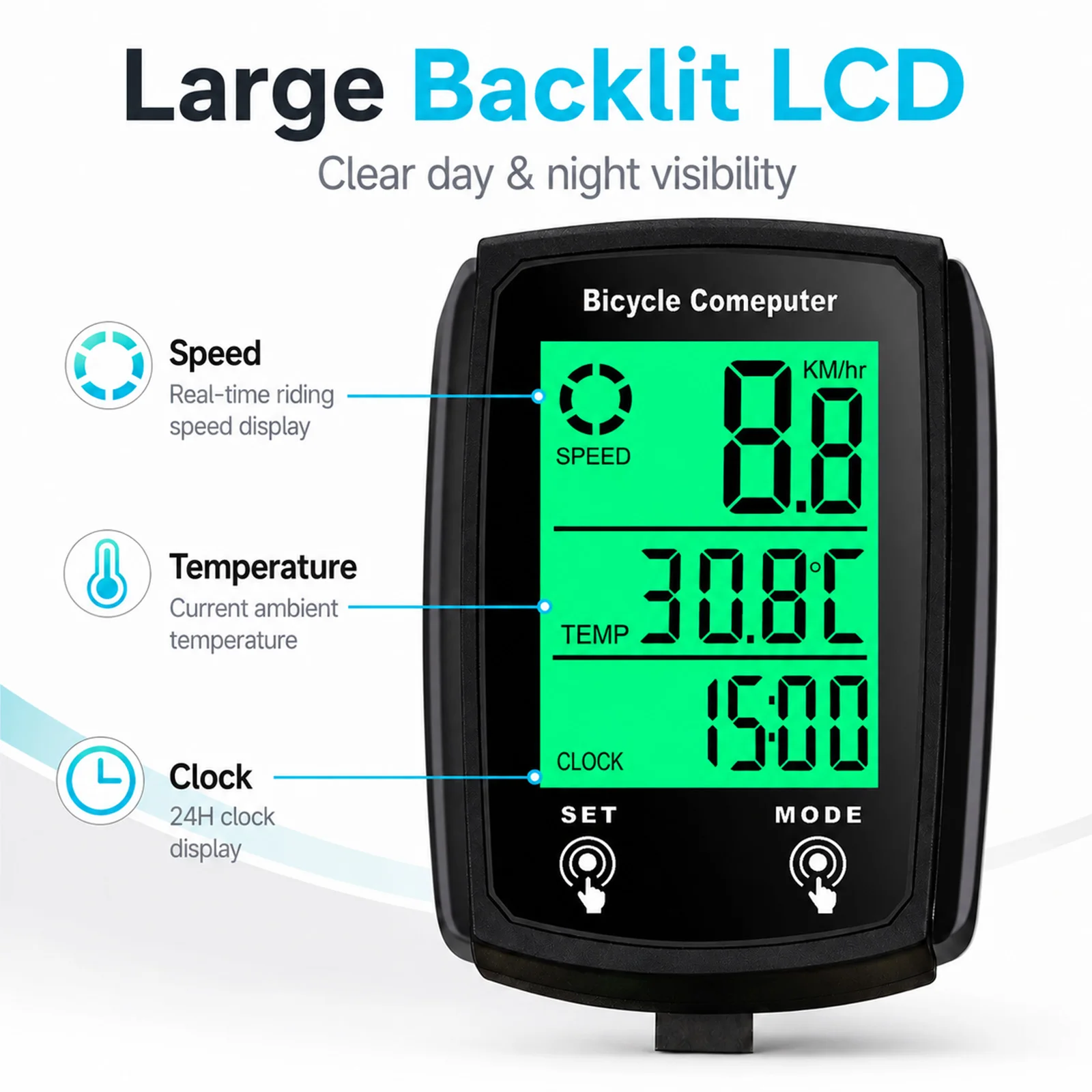 Bicycle Computer Wired Speedometer Bike USB Luminous LCD Rechargeable Odometer for Road Mountain Bike Cycling Speed Counter