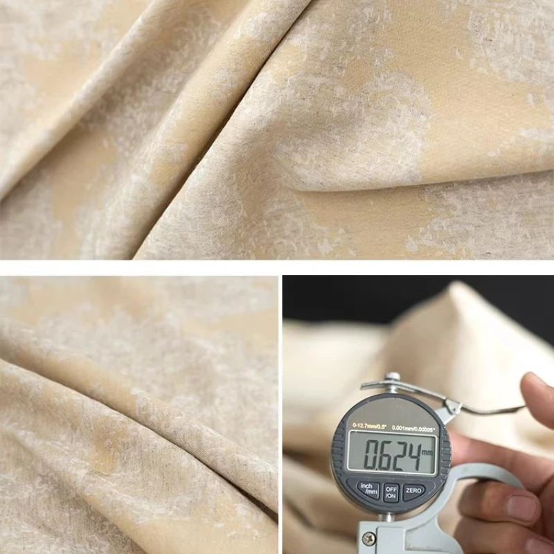 

Cotton Linen Jacquard Fabric Beige Dark Flower Washed Windbreaker Jacket Clothing Designer Diy Sewing Cloth Per Meter Material