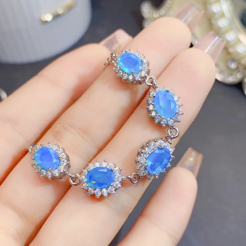 Natural Blue Opal Bracelet for women silver 925 jewelry luxury gem stones 18k gold plated free shiping items