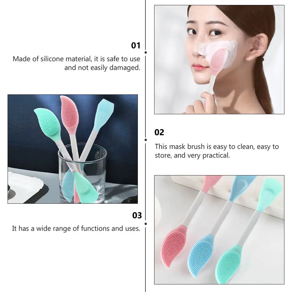 3Pcs Silicone Facial Mask Brush Double Ended Mud Mask Applicator for Home Beauty Salon Skin Friendly Easy Clean Massage Effect - view 6
