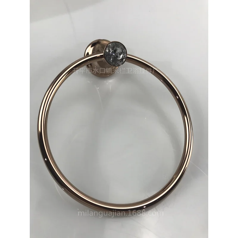 Picture 4: Wall Mounted Crystal Towel Ring Gold Towel Rack Single Hole Towel Bar Bathroom Hardware Accessories