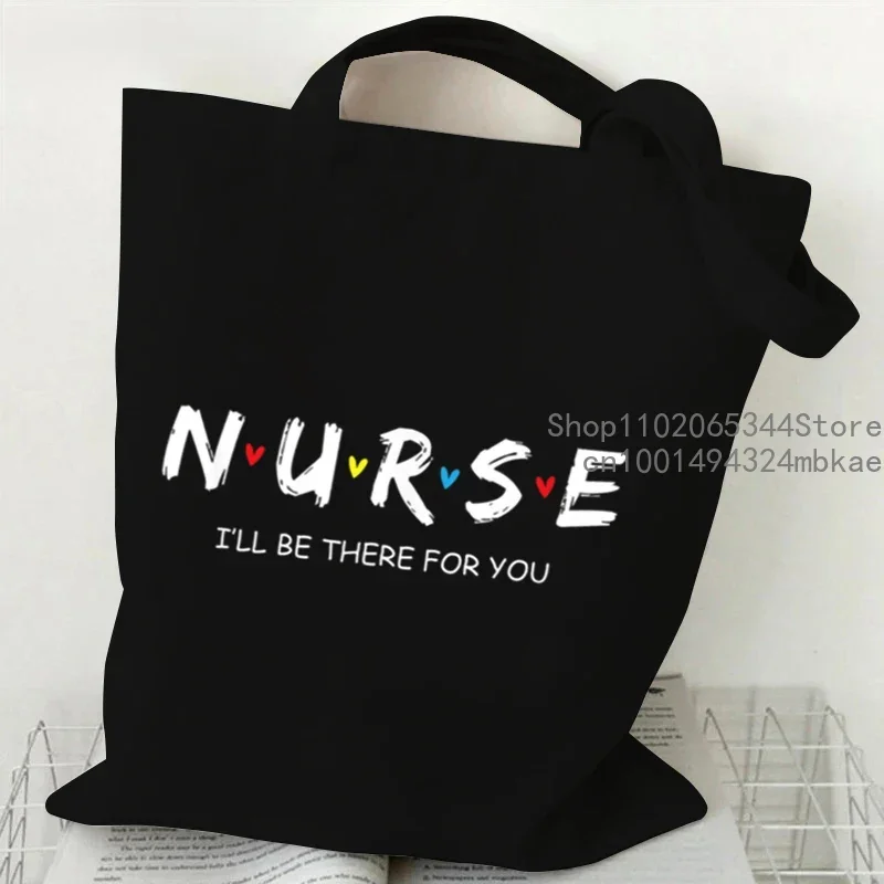 Nurse Canvas Tote Bag Women\'s Friends TV Show Shopping Bag Nurse I\'ll Be There for You Print Casual Handbag Side Bag for Ladies